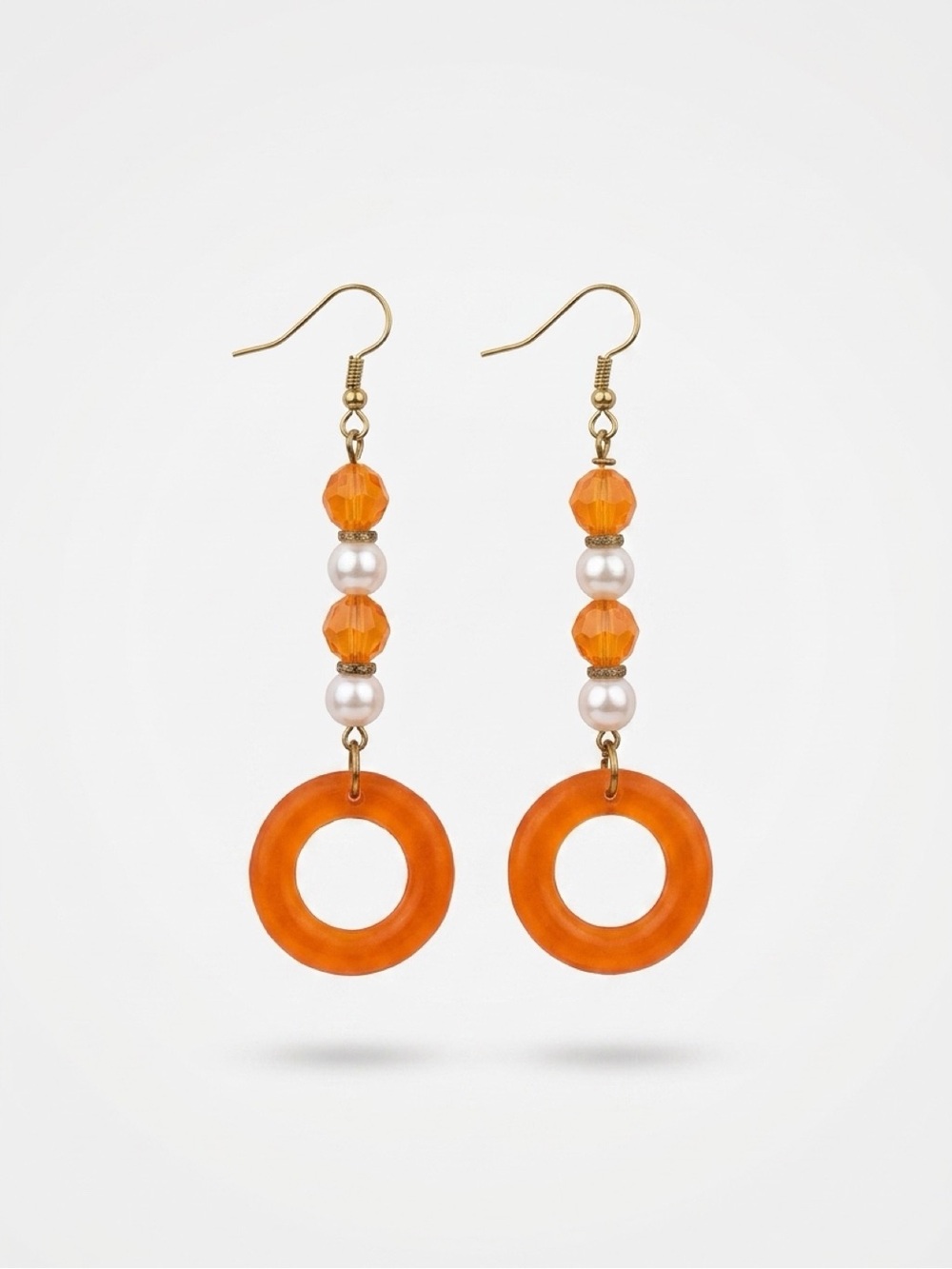Orange Bead & Pearl Drop Earrings